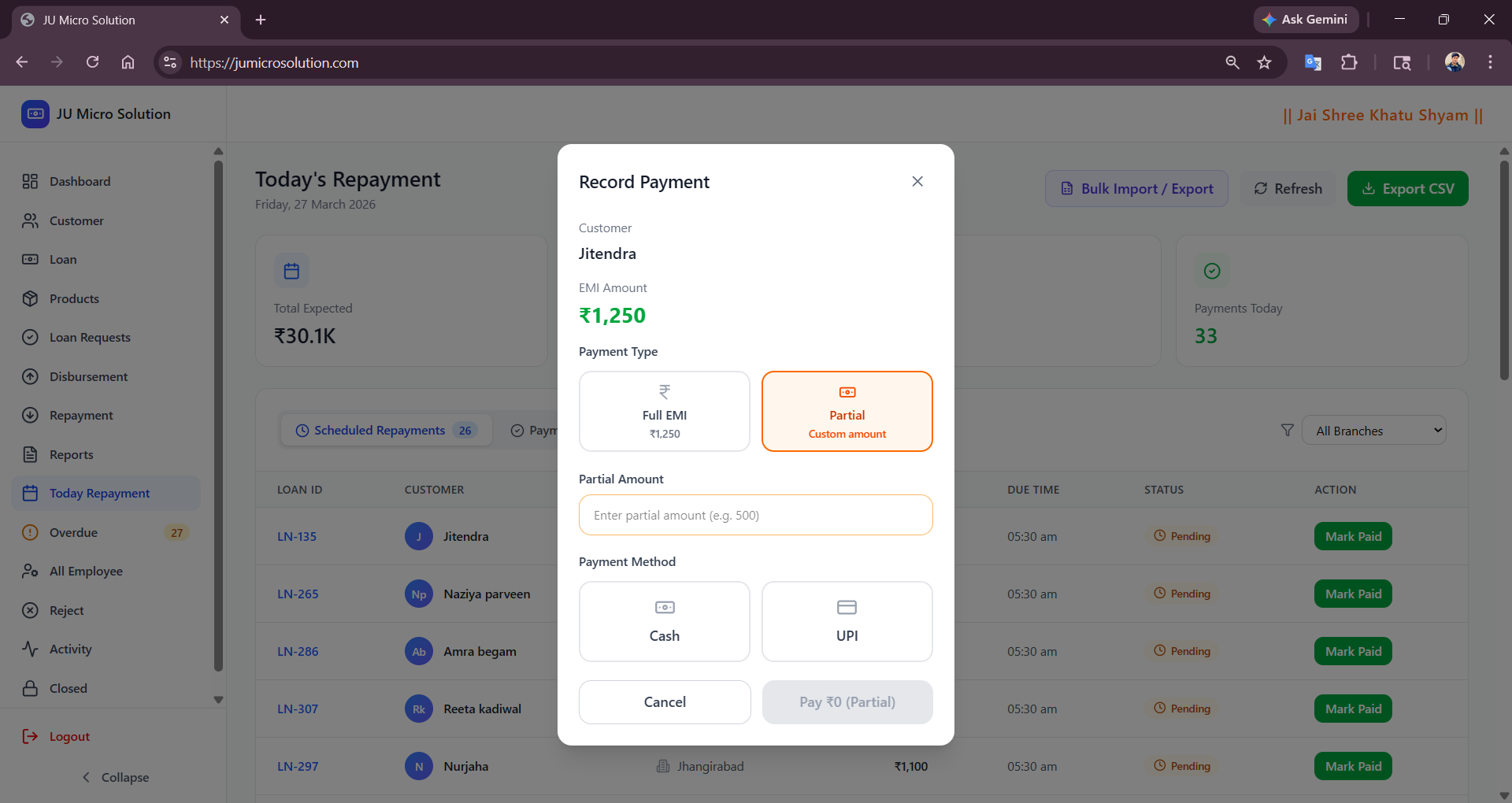 Repayment schedule generator with installment breakdown