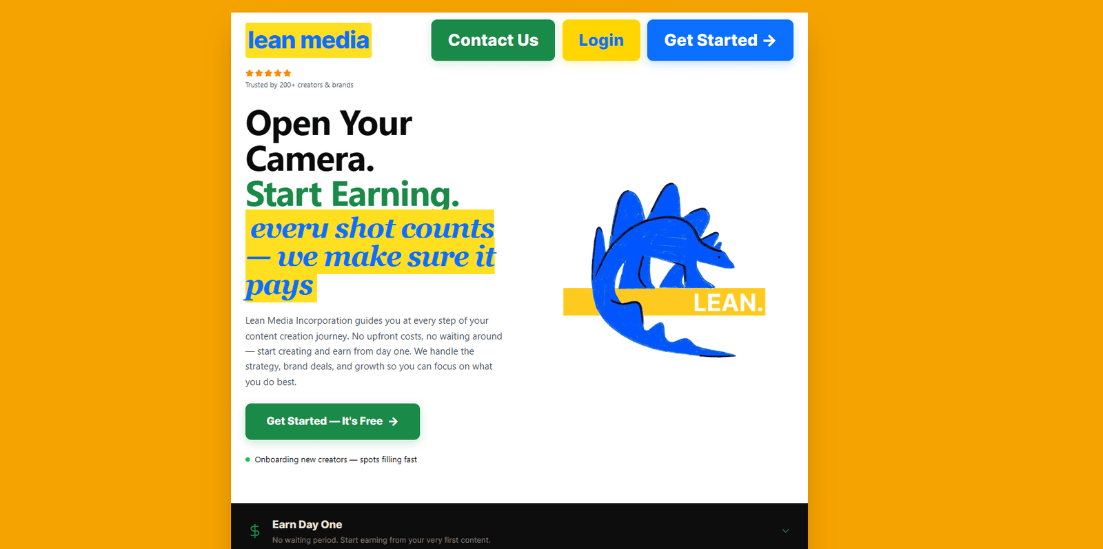 LeanMedia creator workspace home with active briefs and upcoming deliverables